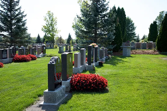 Traditional burial plots for coffins and urns